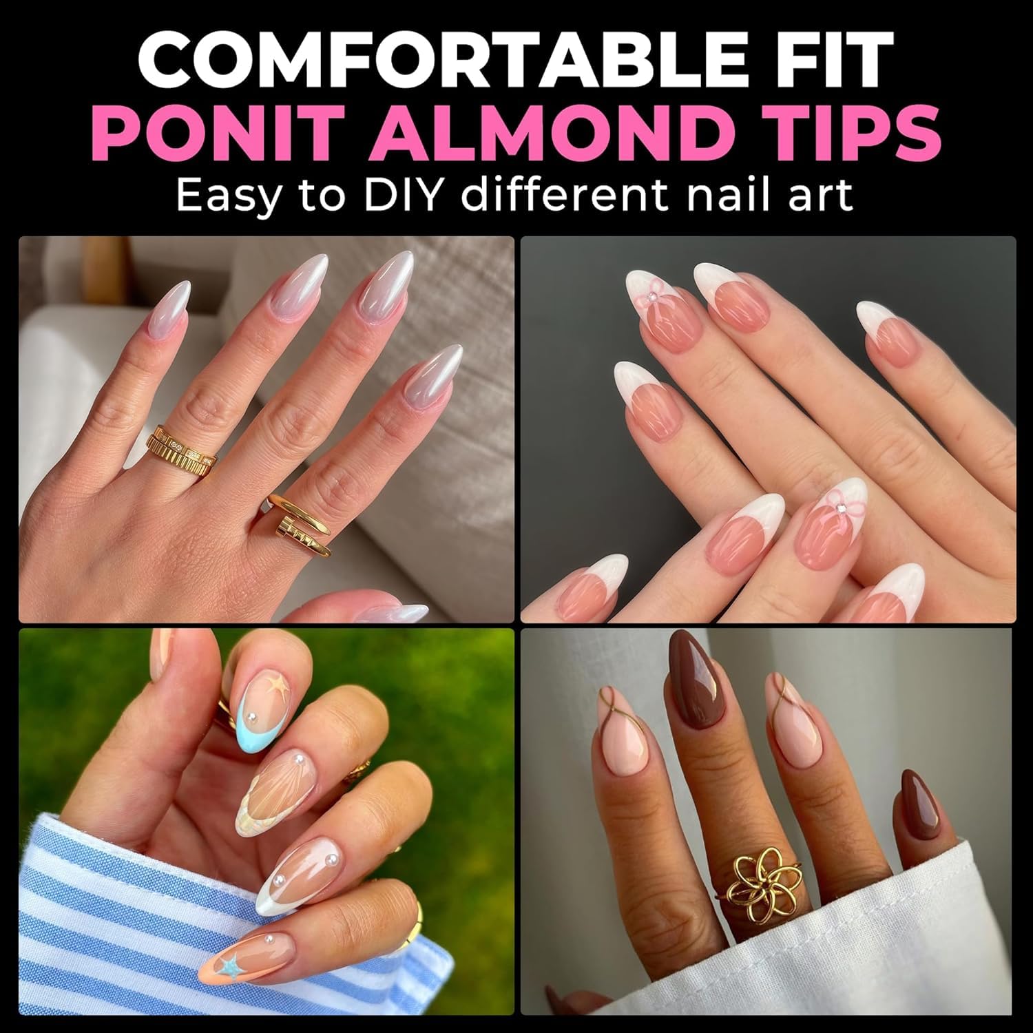 Puntas UNA GELLA disponibles en 12 tallas para ajuste perfecto.