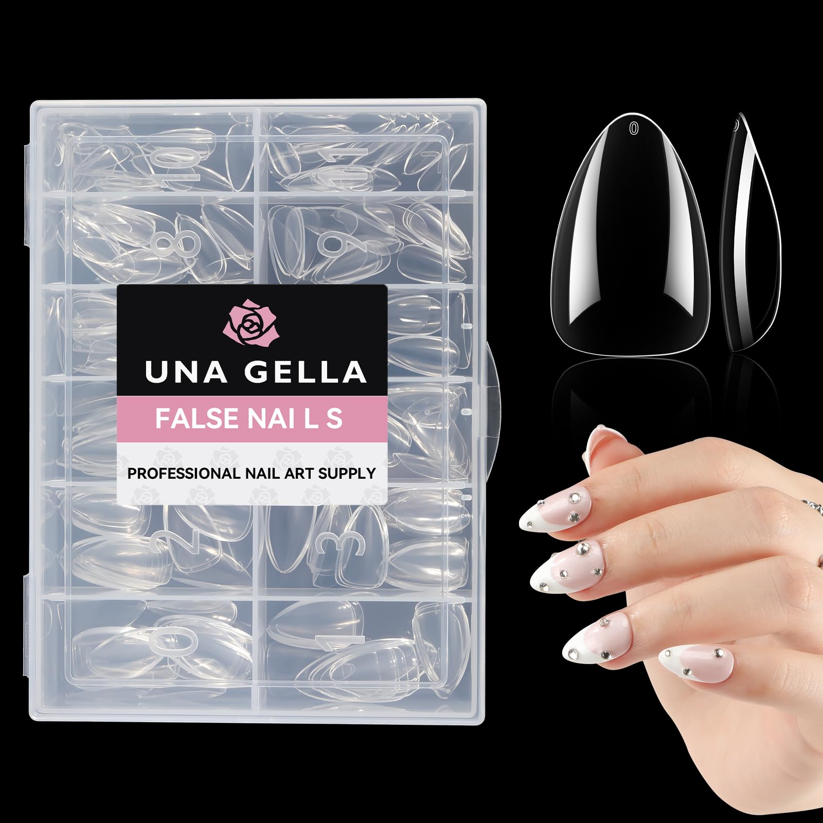 Puntas UNA GELLA Almond Short, cortas, preforma, 216 piezas para manicura en casa