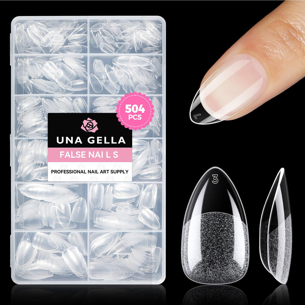 Puntas UNA GELLA Almond Short apiladas brindan cobertura clara y duradera