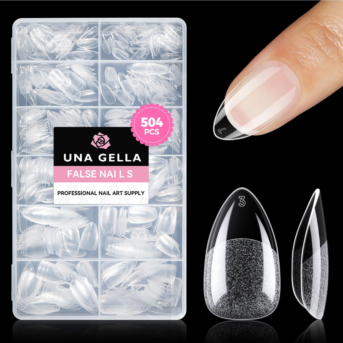 Puntas UNA GELLA Almond Short apiladas brindan cobertura clara y duradera