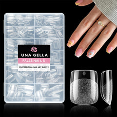 UNA GELLA puntas de uña cuadradas extra corto con punta clara para acabado natural.