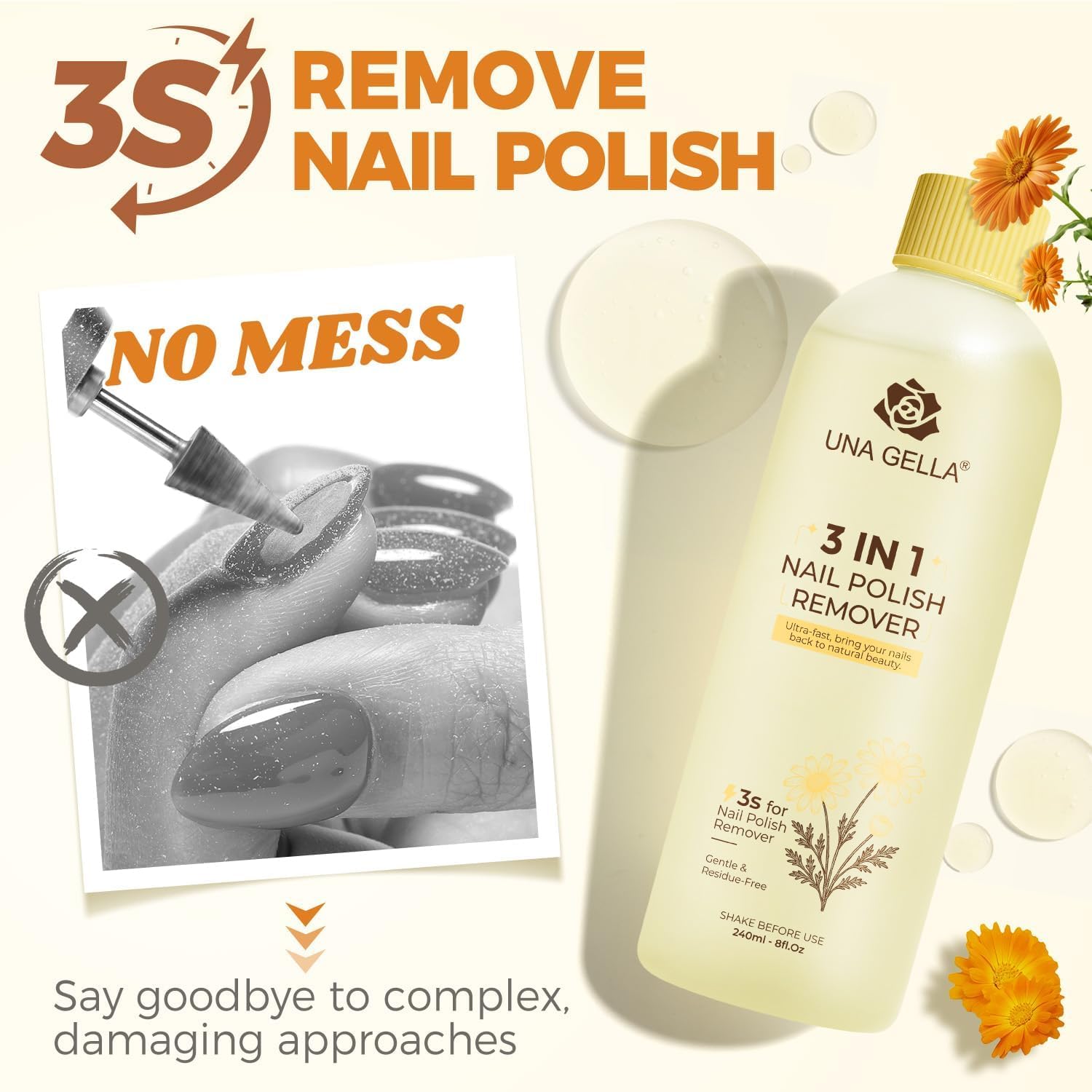UNA GELLA quitaesmalte aplicación en uñas para remover rápido.