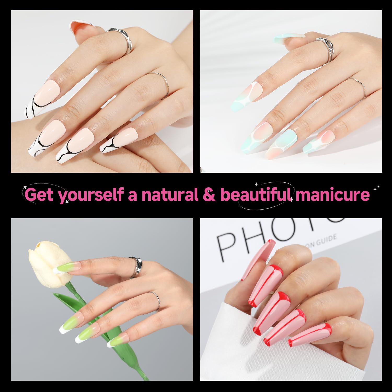 UNA GELLA set de 312 piezas de uñas coffin para manicura profesional