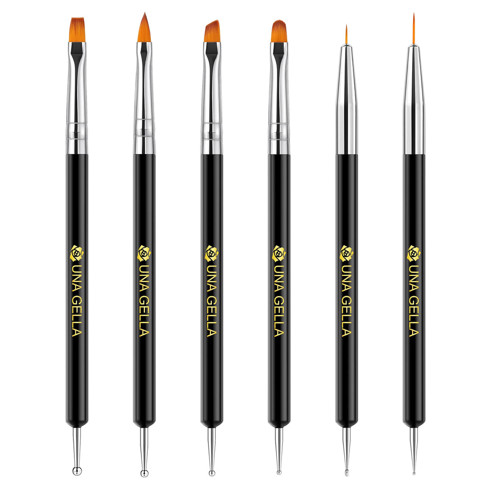 UNA GELLA set de brochas para uñas 6 en 1, vista frontal, ideal para arte en uñas.