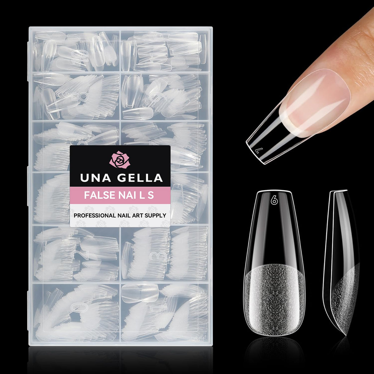 UNA GELLA tapas uñas coffin mediano transparentes, para un acabado limpio en casa.