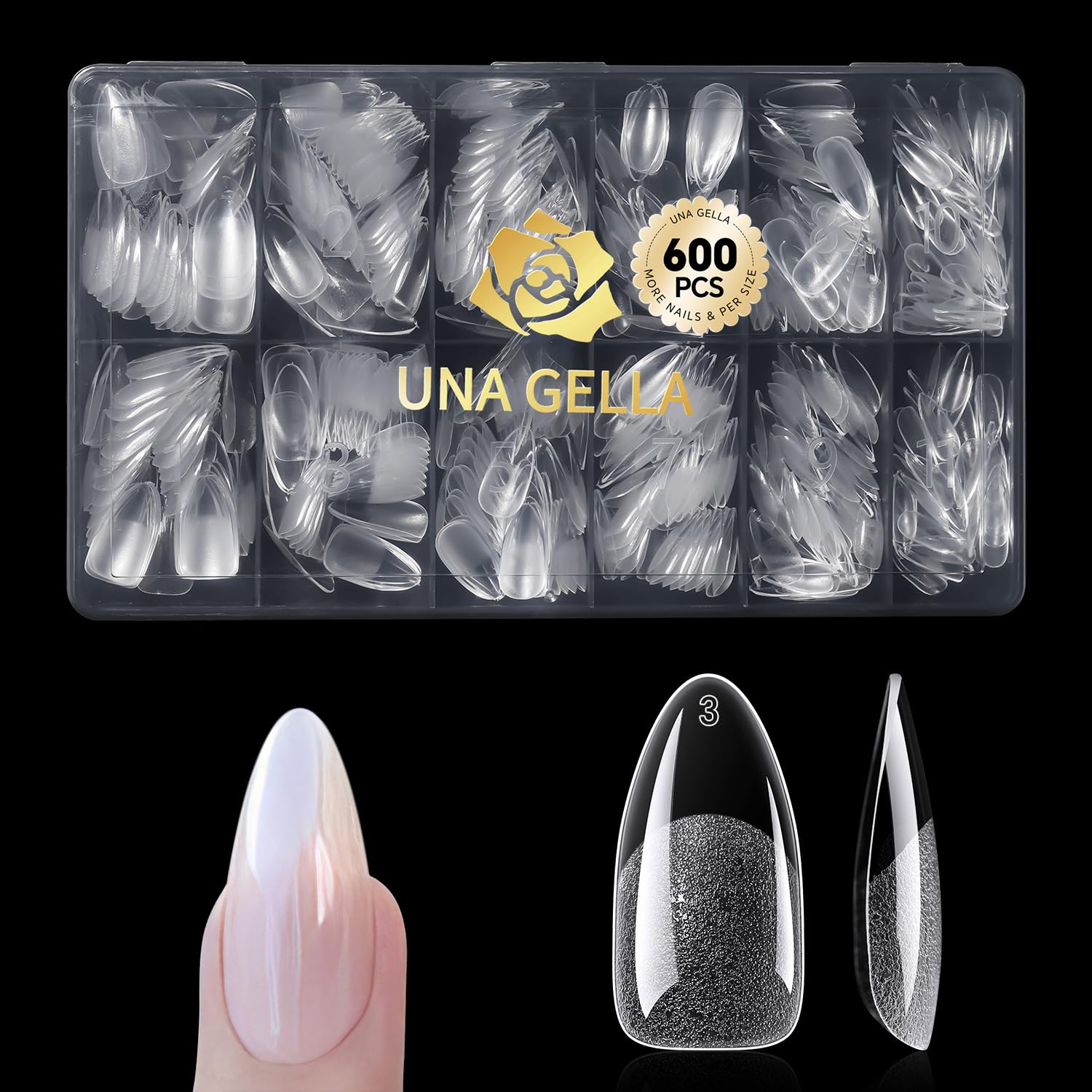 UNA GELLA: tips de almendra en caja de 600 piezas para uñas listas