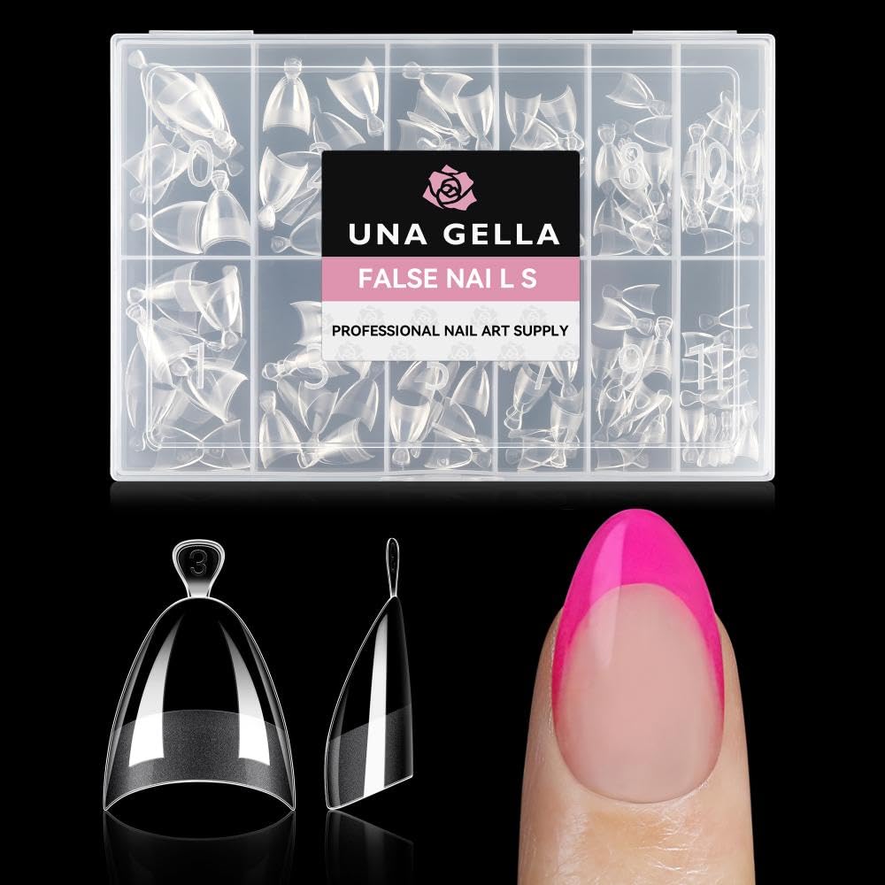 UNA GELLA tips almendra corta mate, fácil aplicación y ajuste cómodo para uñas en casa.