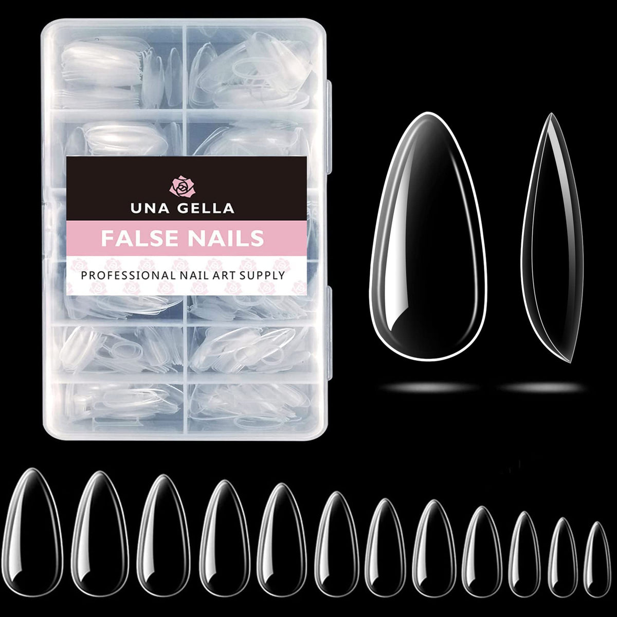 UNA GELLA tips almendra cristal: extensión clara para un acabado natural en casa.