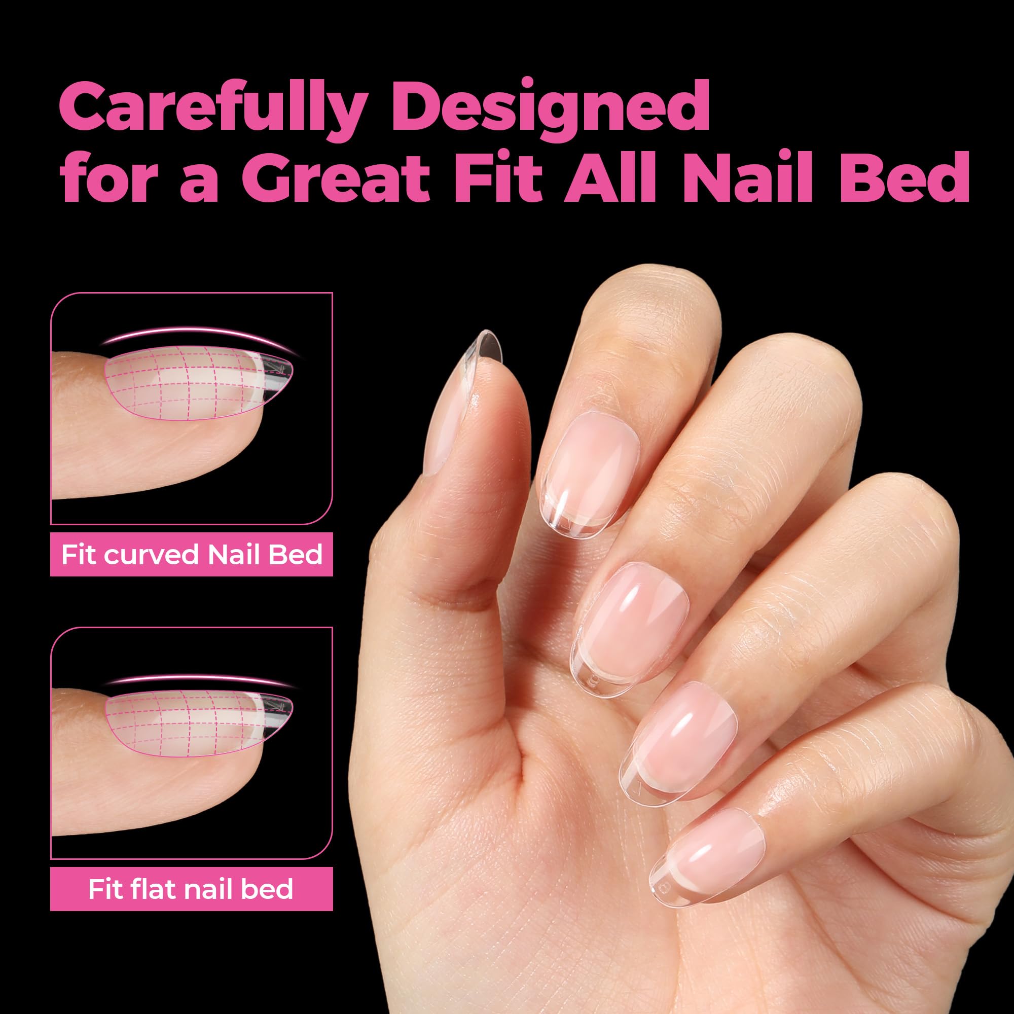 UNA GELLA tips uñas ovaladas cortas, borde suave para ajuste cómodo.