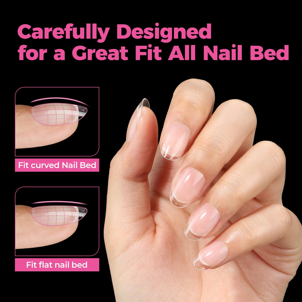UNA GELLA tips uñas ovaladas cortas, borde suave para ajuste cómodo.