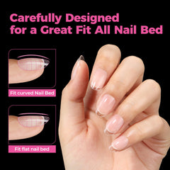 UNA GELLA tips uñas ovaladas cortas, borde suave para ajuste cómodo.