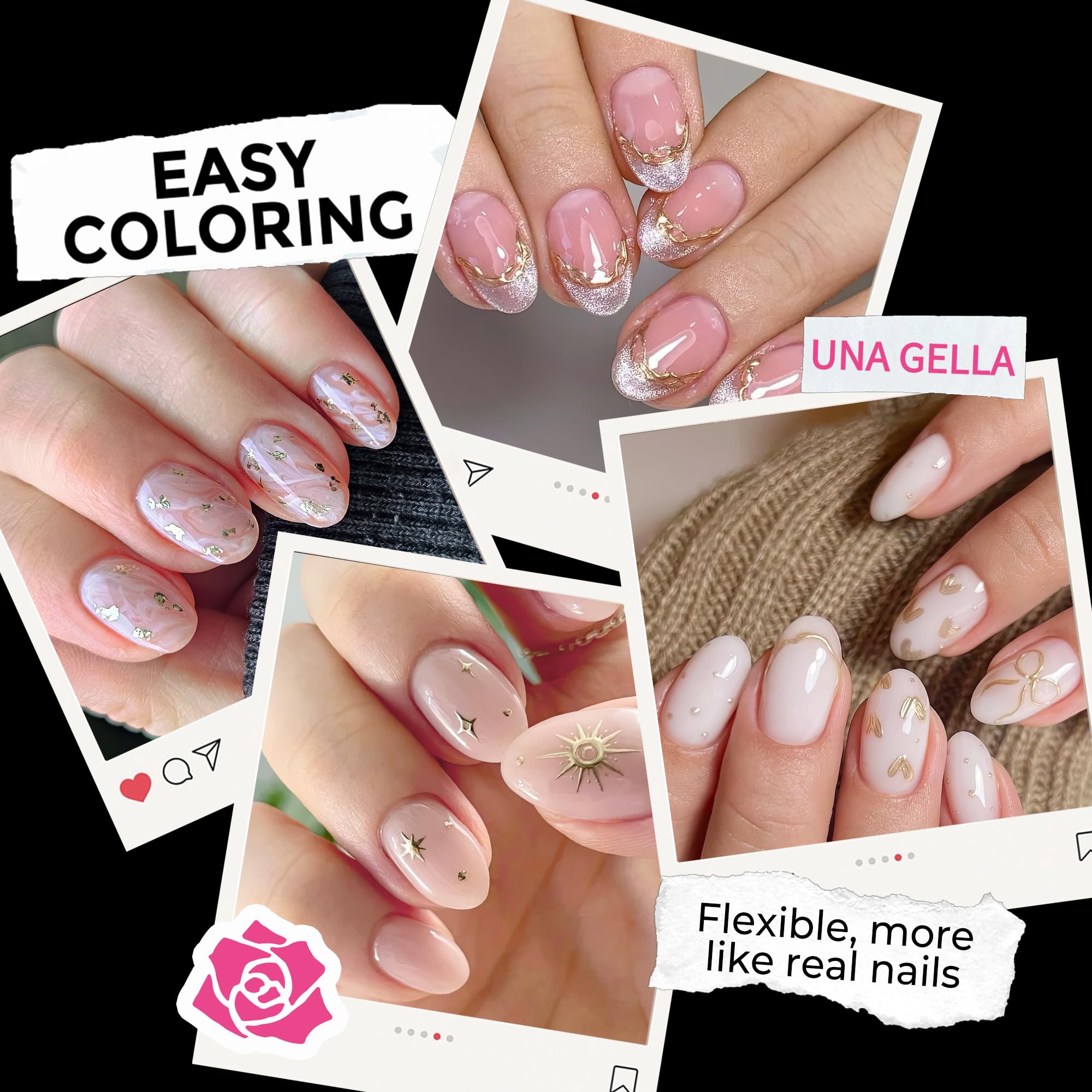 UNA GELLA tips uñas ovaladas cortas, detalle pre-etchado para mayor adherencia.