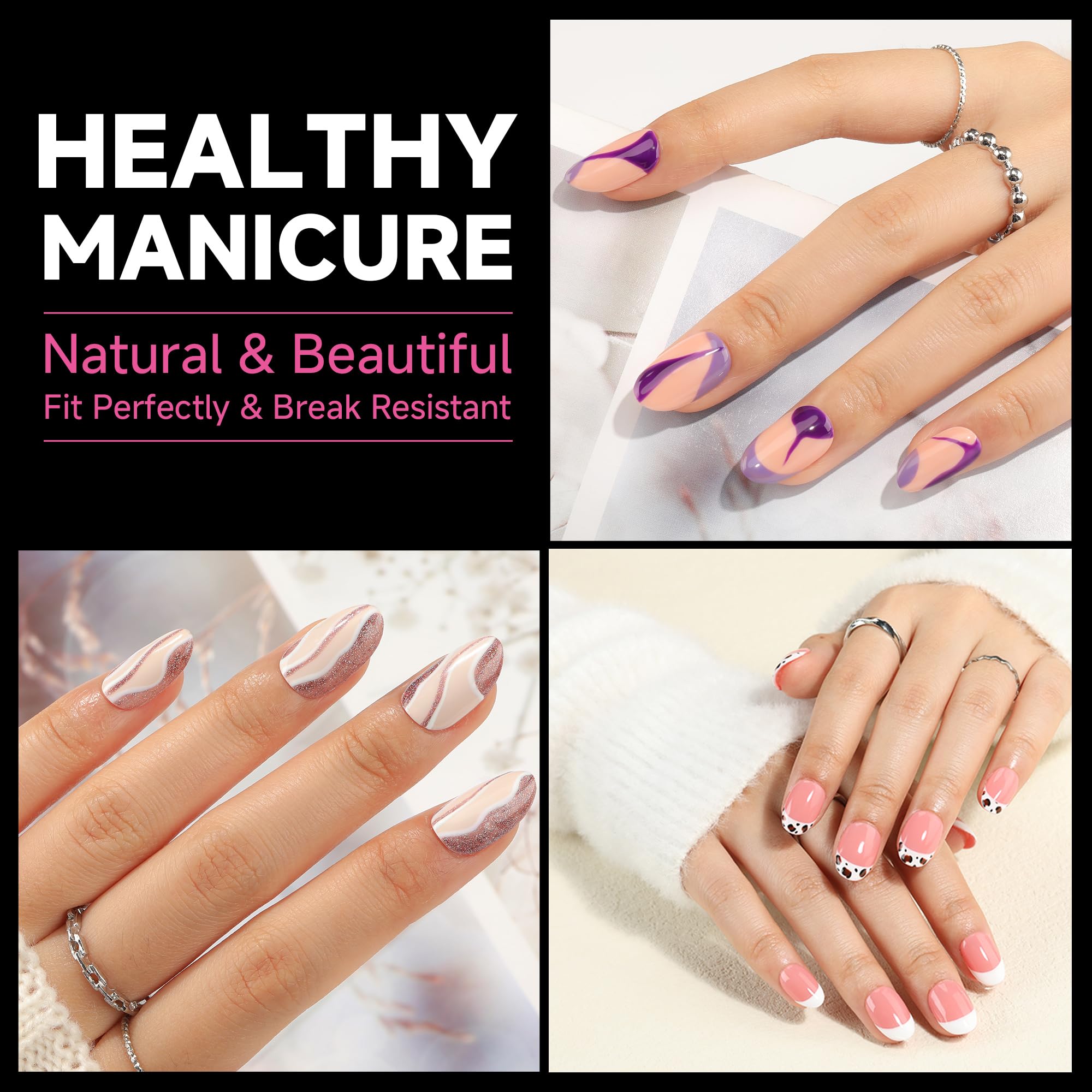 UNA GELLA tips uñas ovaladas cortas, acabado claro para look natural.