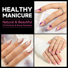 UNA GELLA tips uñas ovaladas cortas, acabado claro para look natural.