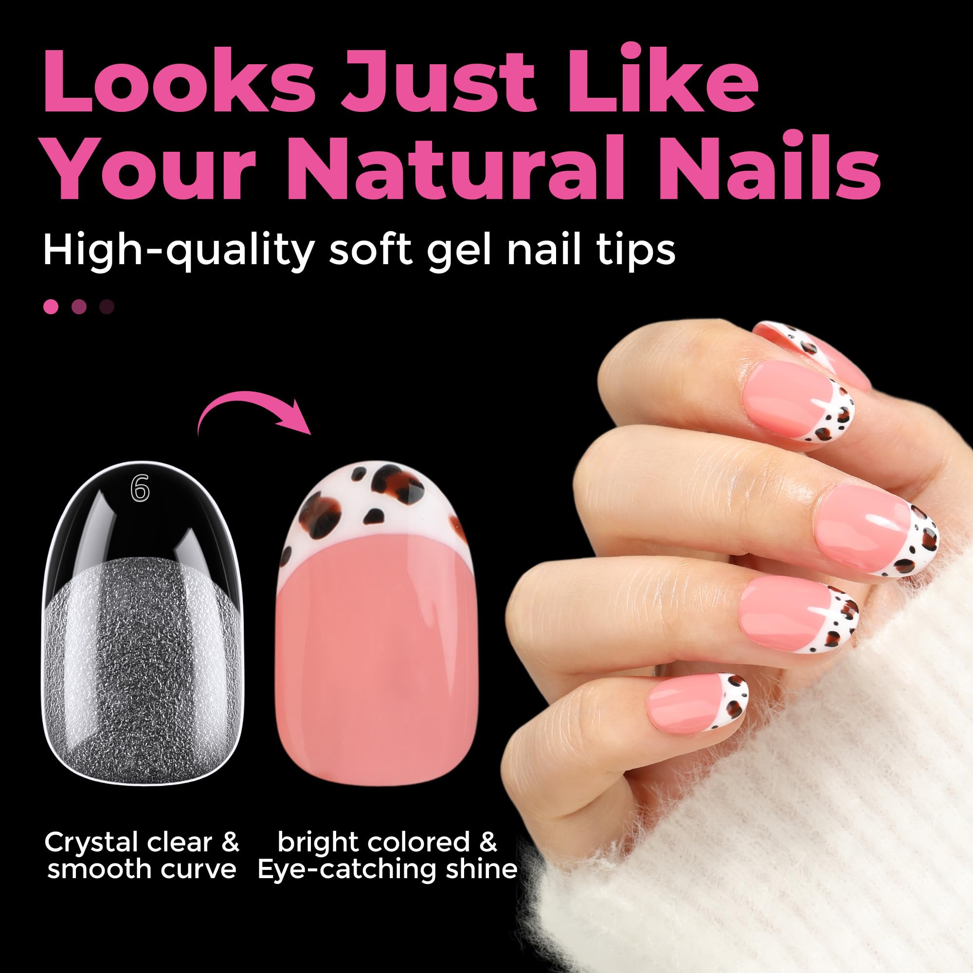 UNA GELLA tips uñas ovaladas cortas, gel suave para aplicación flexible.