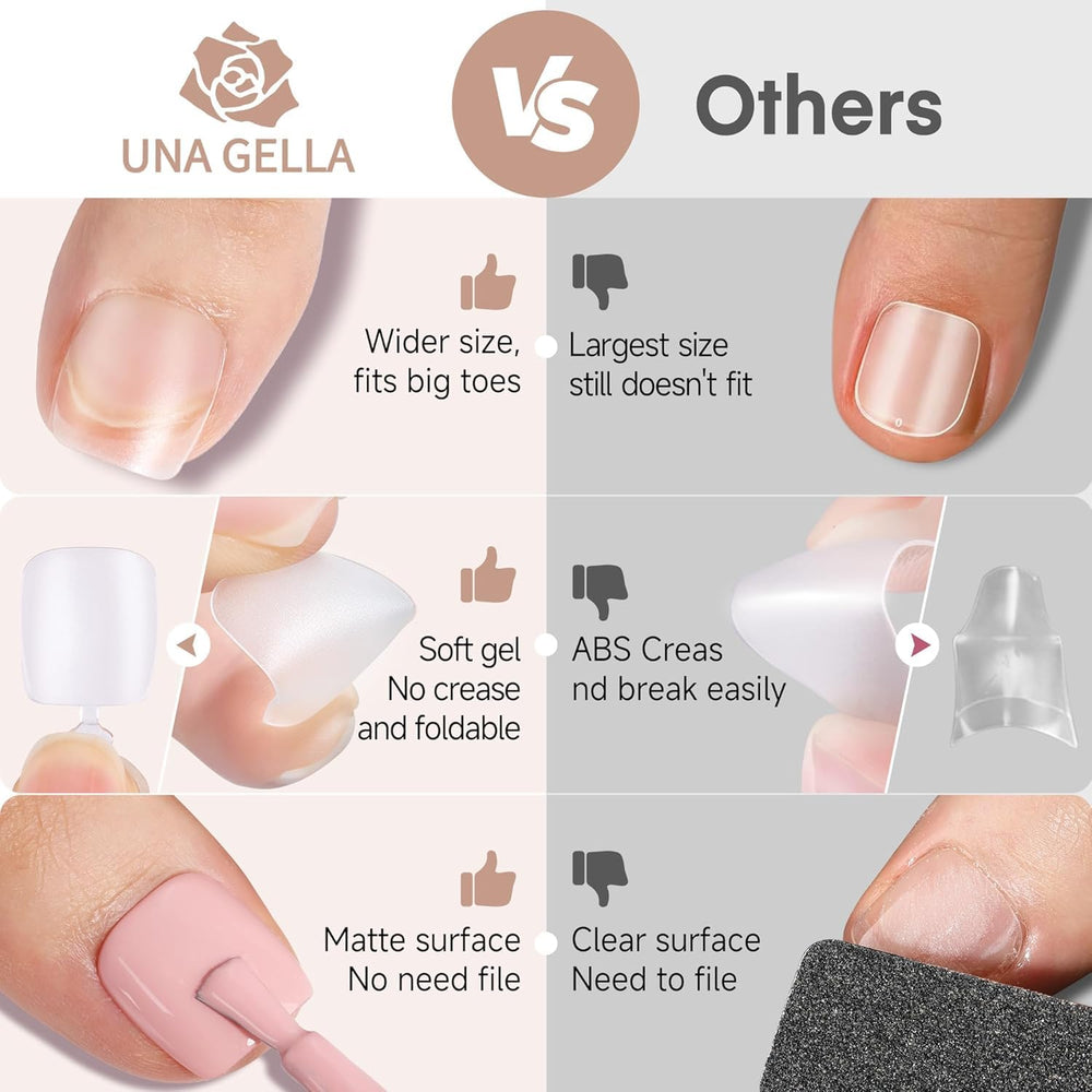 UNA GELLA tips uñas pie, acabado mate doble para durabilidad.