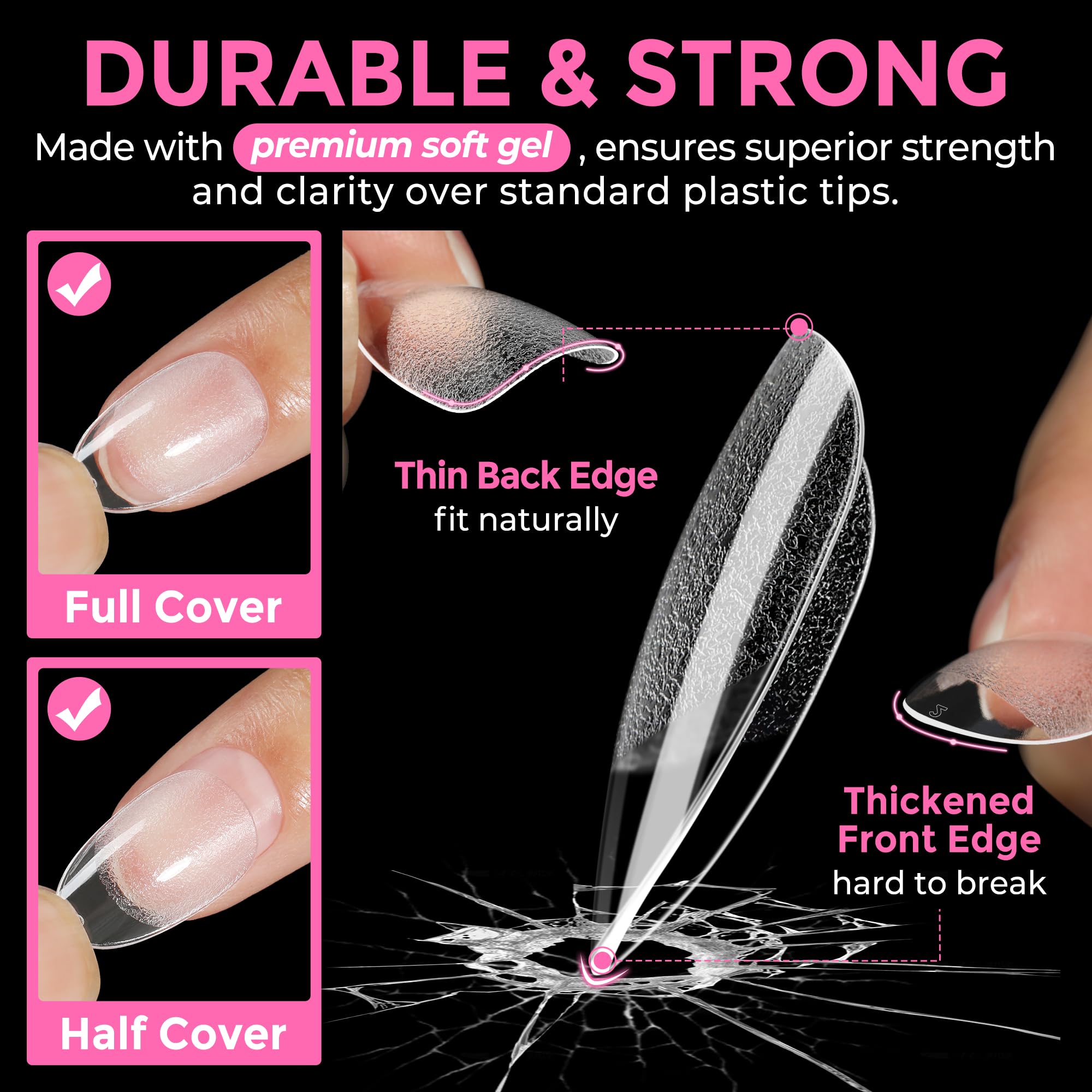 Uñas UNA GELLA almendra con adherencia fácil para unión estable.