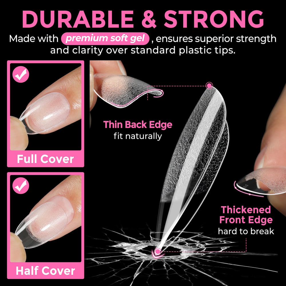 Uñas UNA GELLA almendra con adherencia fácil para unión estable.