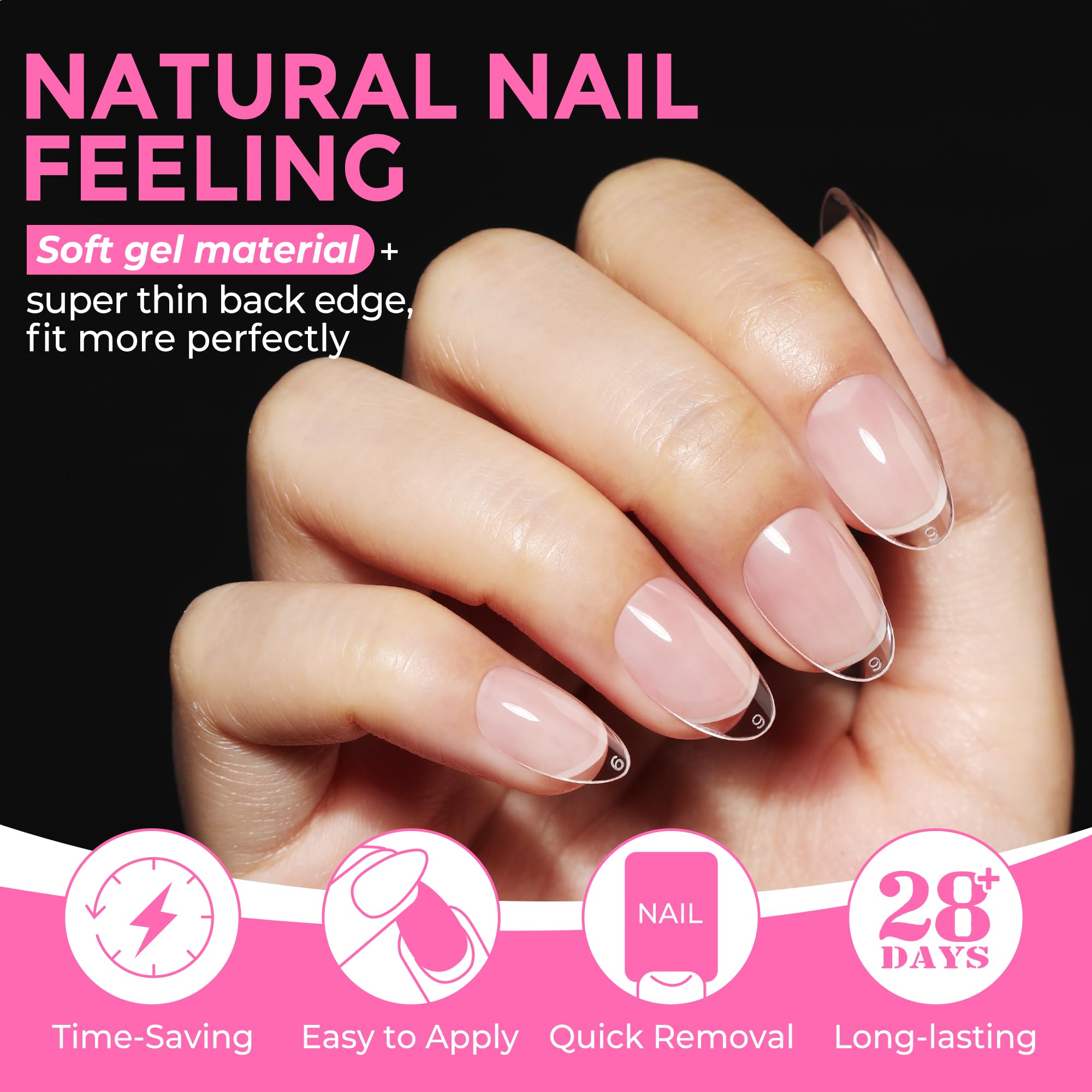 UNA GELLA tips de uñas almendra 12 tallas para ajuste perfecto.