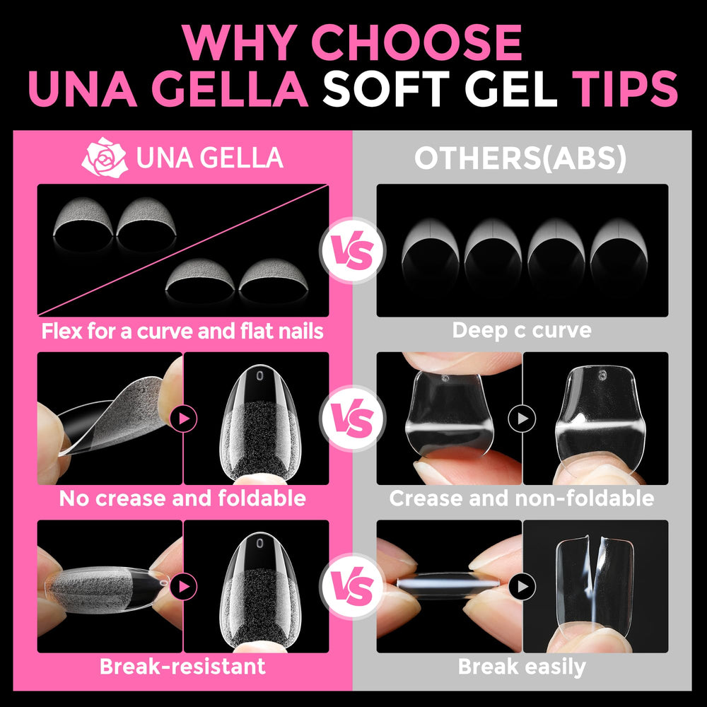 UNA GELLA uñas almendra sin huellas al presionar para un look pulido.