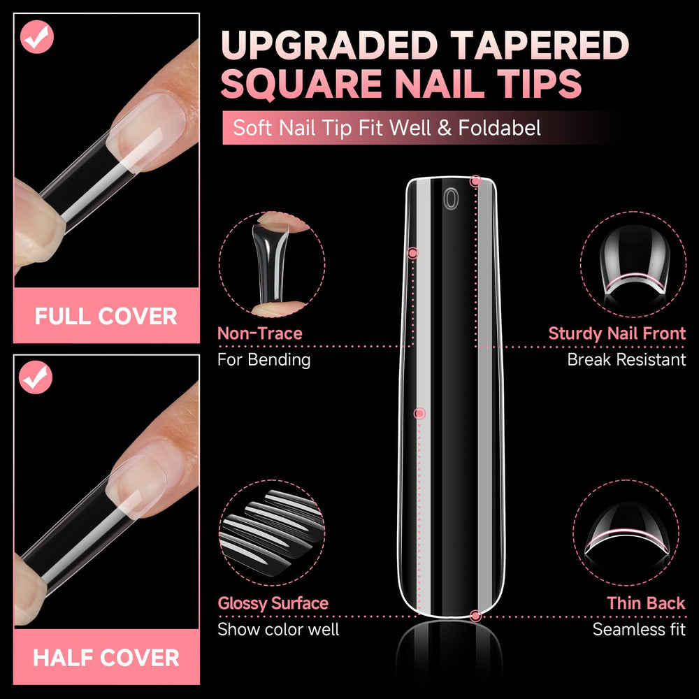 Uñas cuadradas XXL curvadas para un ajuste cómodo.