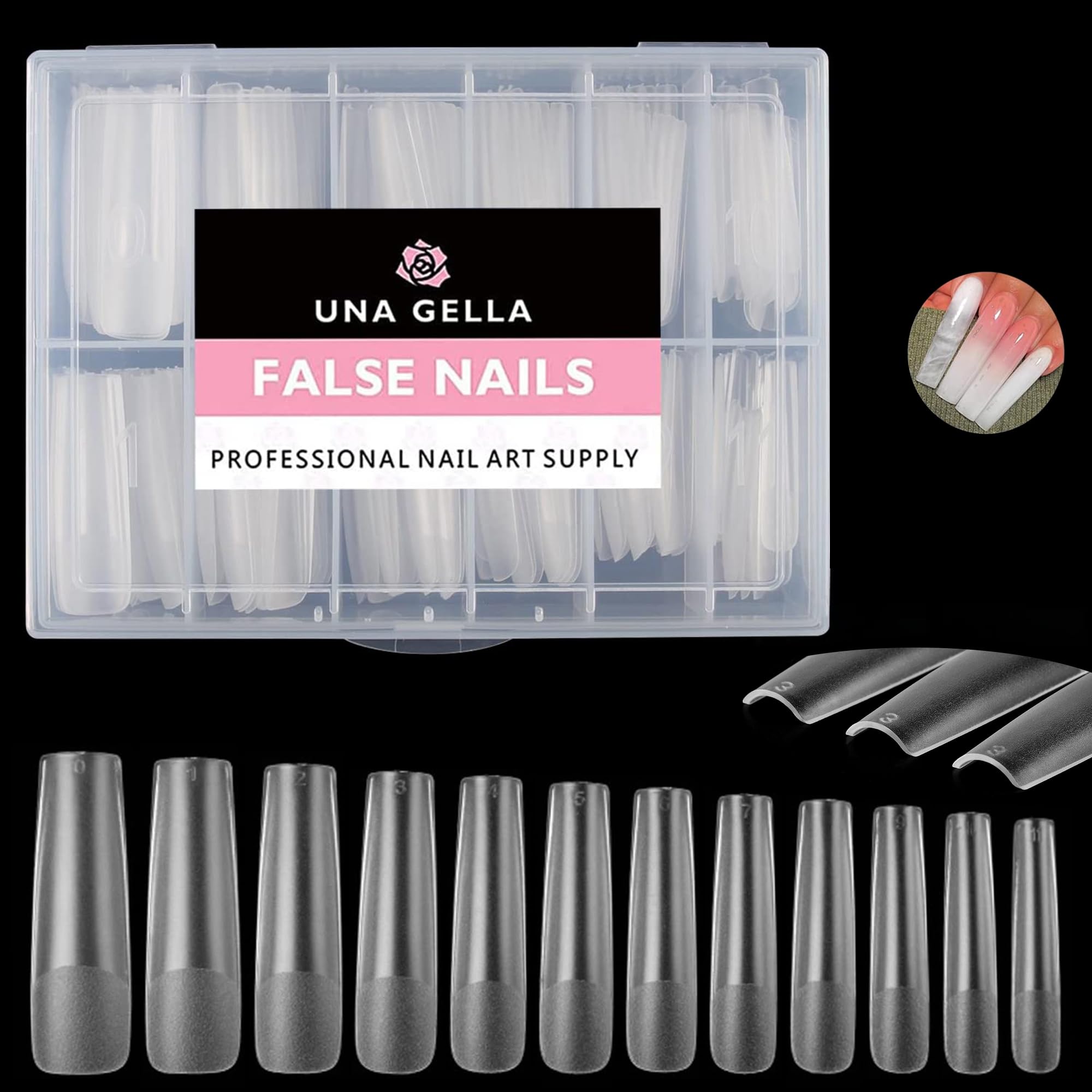 UNA GELLA XXL tips cuadrados largos, aplicación rápida para uñas artificiales en casa.