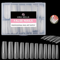 UNA GELLA XXL tips cuadrados largos, aplicación rápida para uñas artificiales en casa.