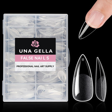 UNA GELLA puntas estileto gel transparentes para acabado claro y adherencia firme.
