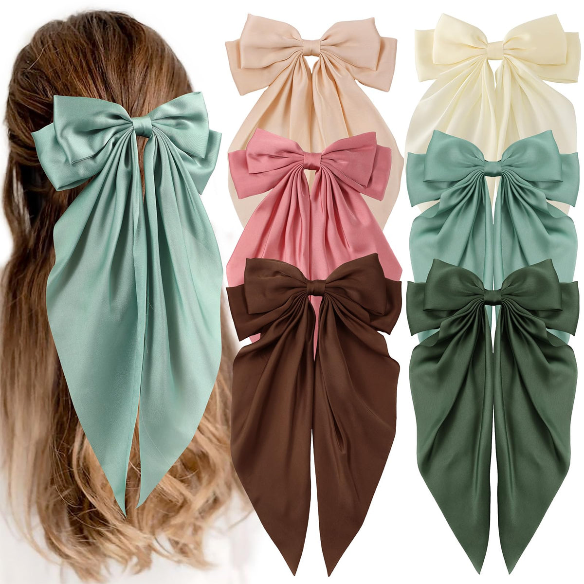 Lazo de pelo grande verde seda de Unbednigt para un toque elegante en eventos.