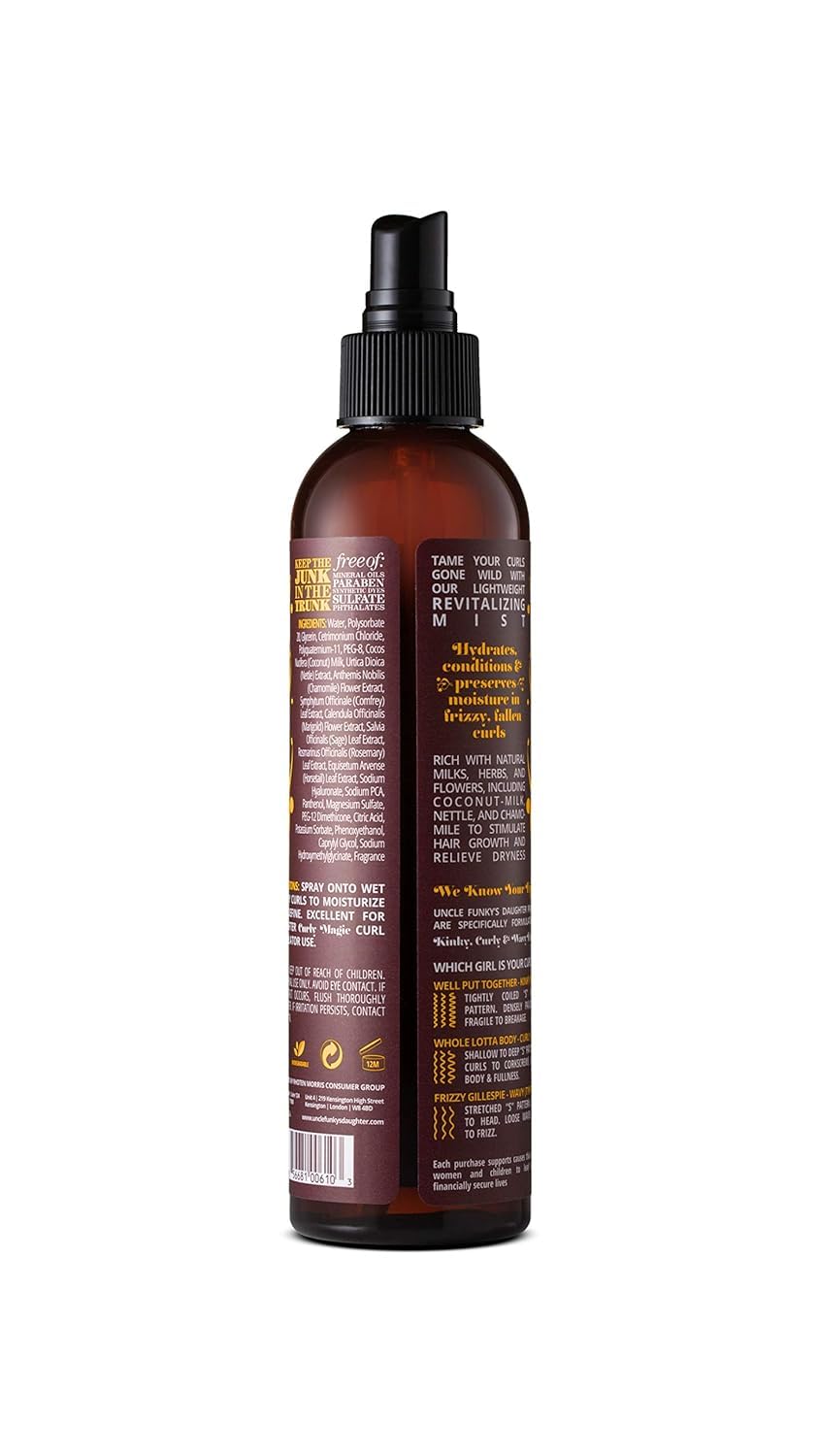 Uncle Funky's Daughter Thirsty Curls, aplicación en rizos, revitaliza sin necesidad de relavado.