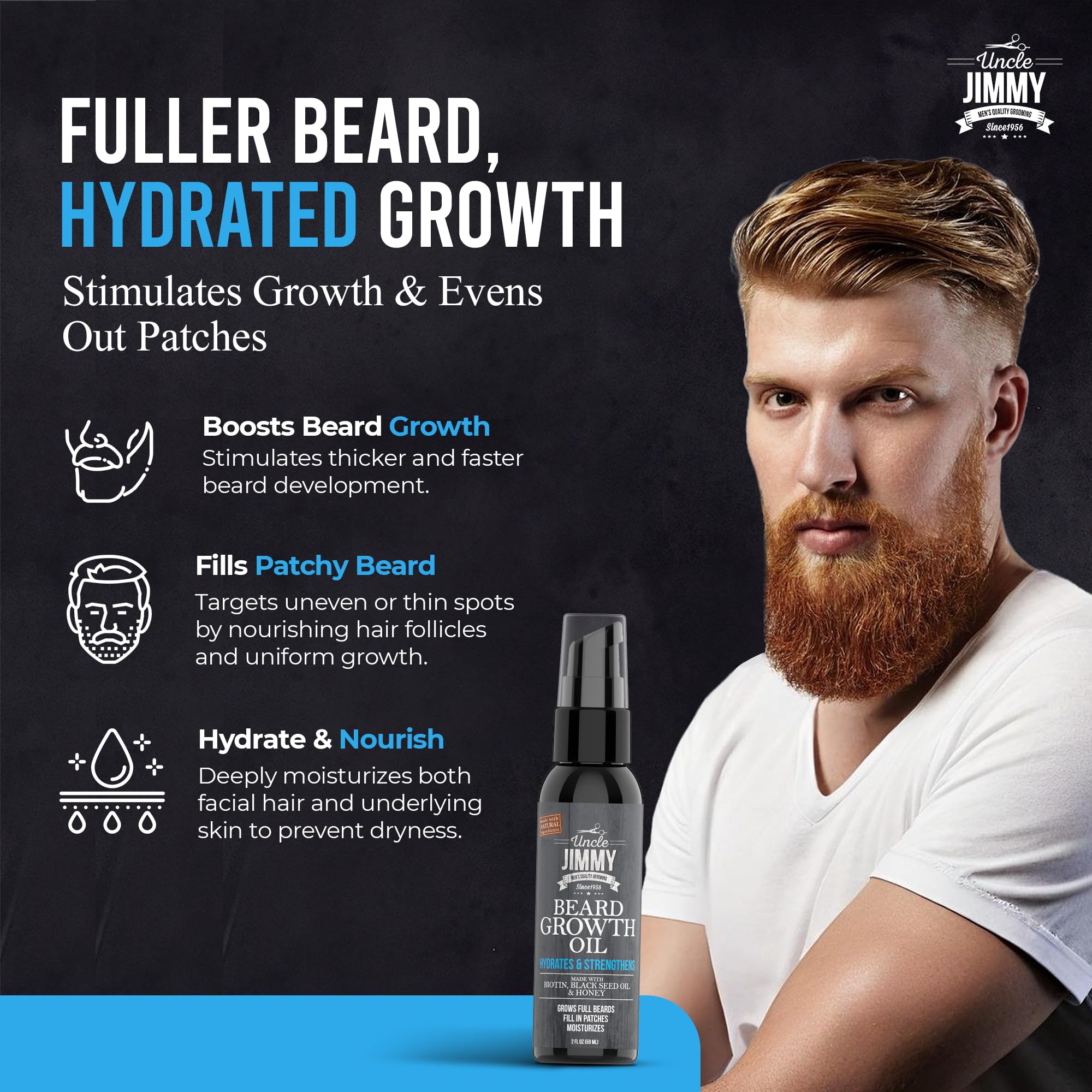 Uncle Jimmy Aceite Barba Cuentagotas: aplicación precisa para hidratación.