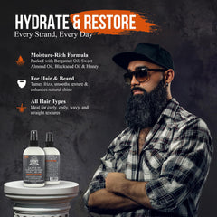 Uncle Jimmy Leave-In Conditioner bottle promotes hydrated skin and moisture.