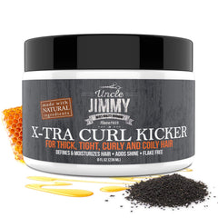 Uncle Jimmy X-TRA Curl-Kicker hidratación profunda para cabellos gruesos y rizados.