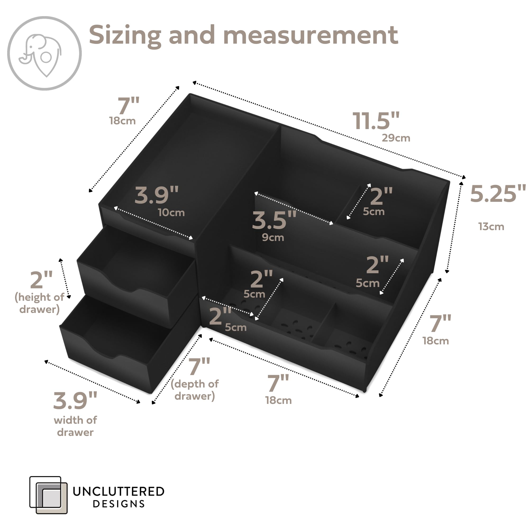 Uncluttered Designs organizador de vanidad con compartimentos amplios, perfecto para productos de cuidado.