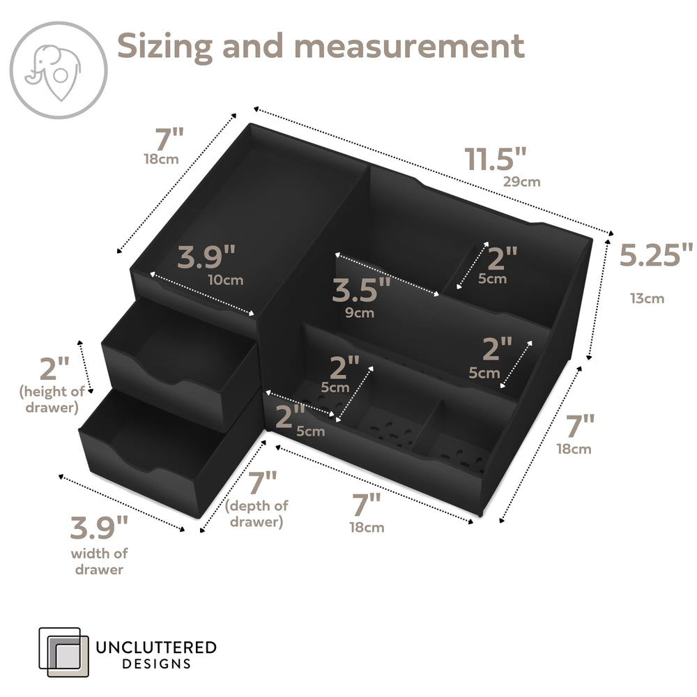 Uncluttered Designs organizador de vanidad con compartimentos amplios, perfecto para productos de cuidado.