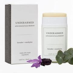 Underarmed desodorante lavanda-eucalipto en botella, aroma calmante para el día.