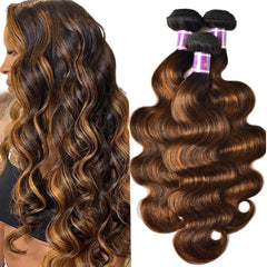 UNICE cabello marrón con mechas destacadas, ondulado de cuerpo, ideal para volumen diario.