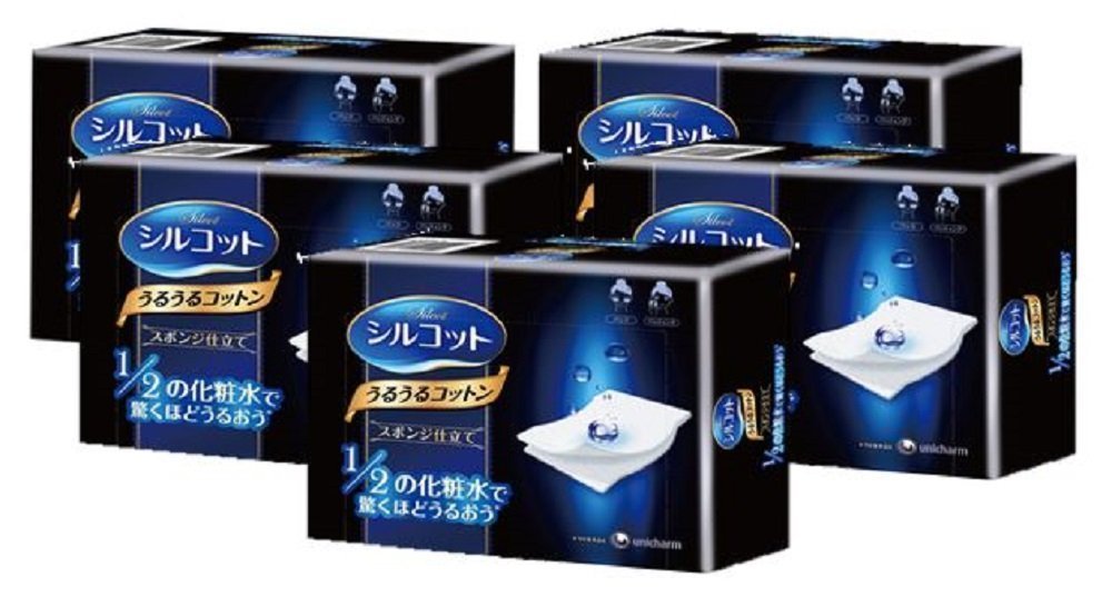 Unicharm Silcot Uruuru esponja facial de algodón, 40 hojas, ideal para limpieza suave diaria.