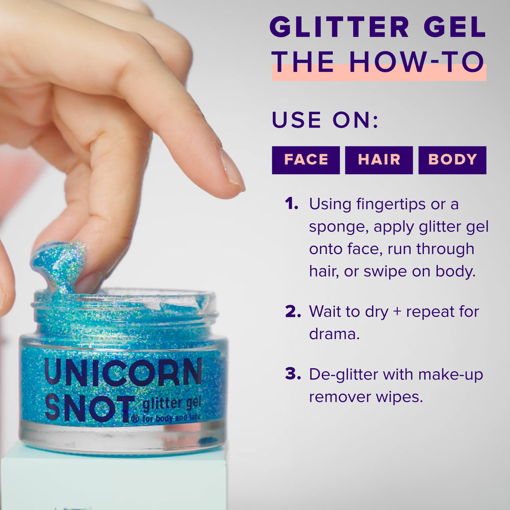 Unicorn Snot gel brillo azul ideal para fiestas y festivales.
