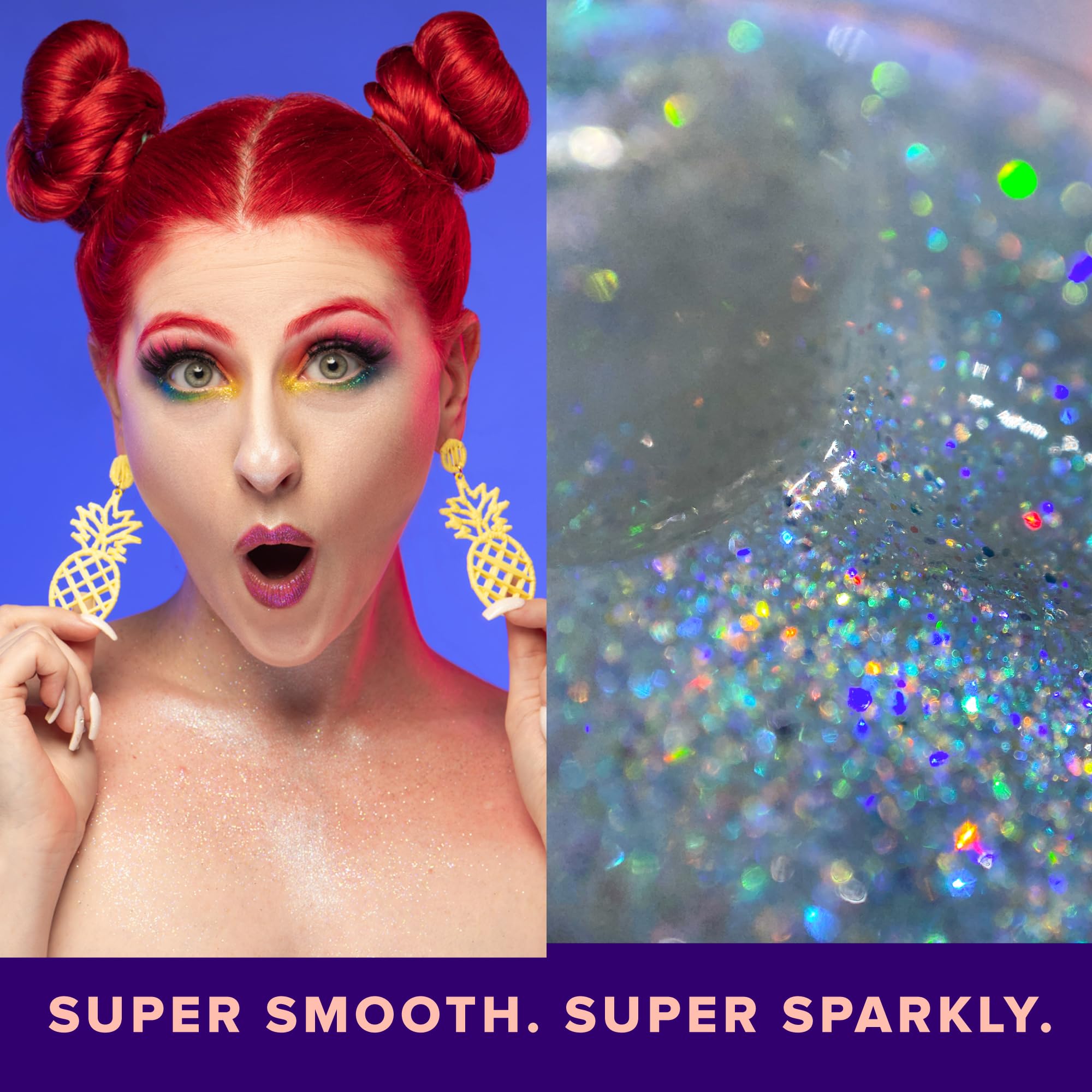 UNICORN SNOT gel purpurina hologografico en cabello, peinados brillantes