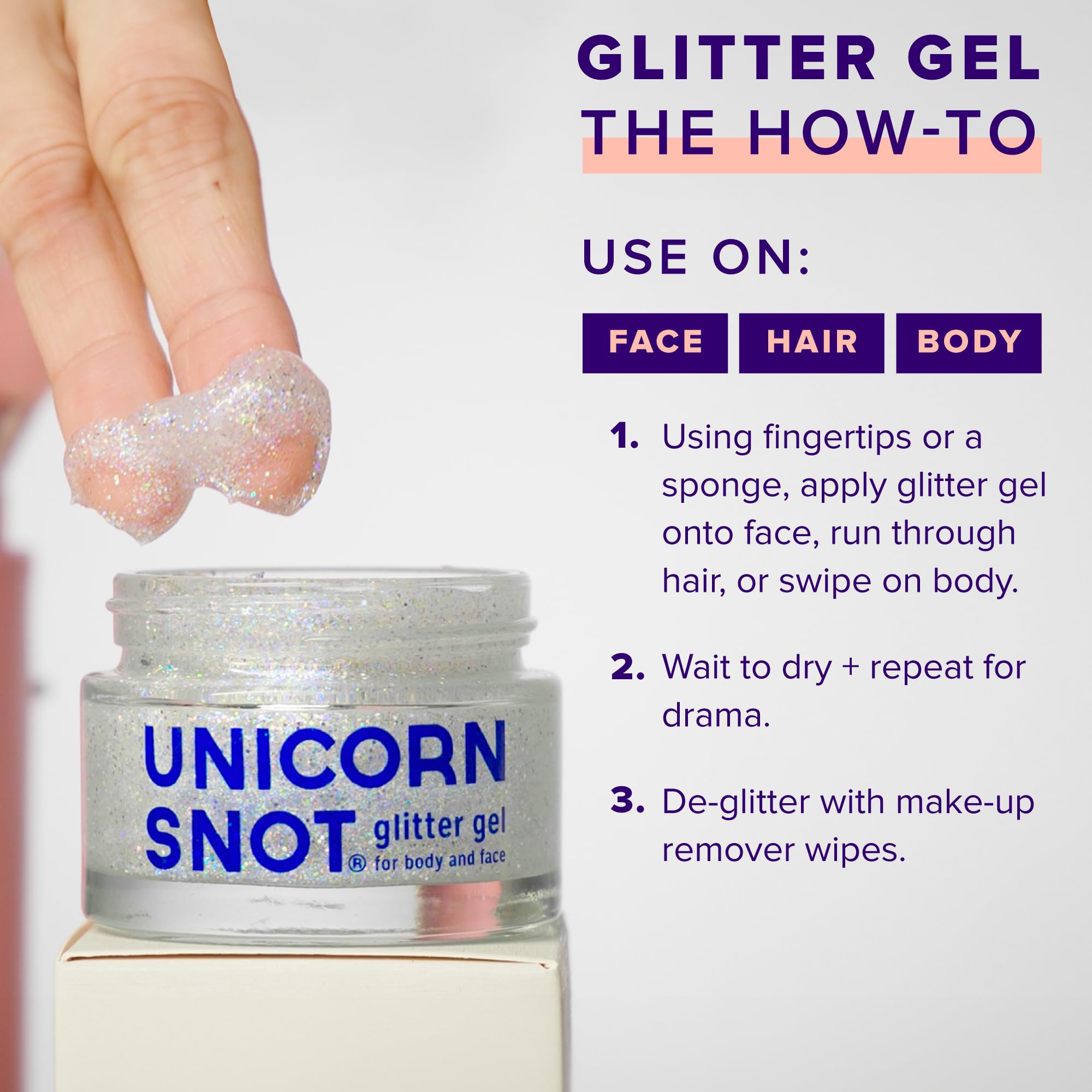 UNICORN SNOT gel purpurina hologografico en cuerpo, look para festival