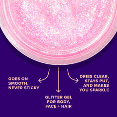 UNICORN SNOT gel purpurina rosa-flamingo para ojos, destellos sutiles y llamativos.
