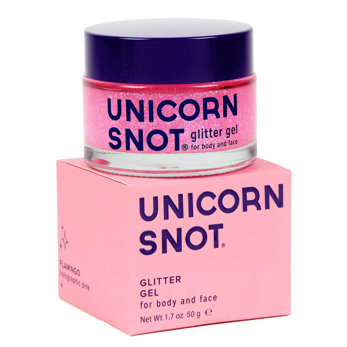 UNICORN SNOT gel purpurina rosa-flamingo para rostro, brillo duradero y seguro para la piel.