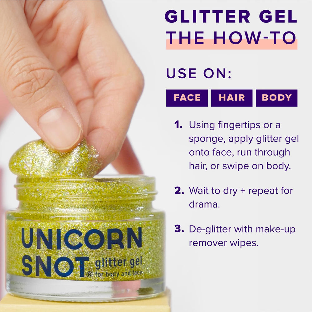 Unicorn Snot Glitter Gel holográfico dorado para fiestas y festivales.