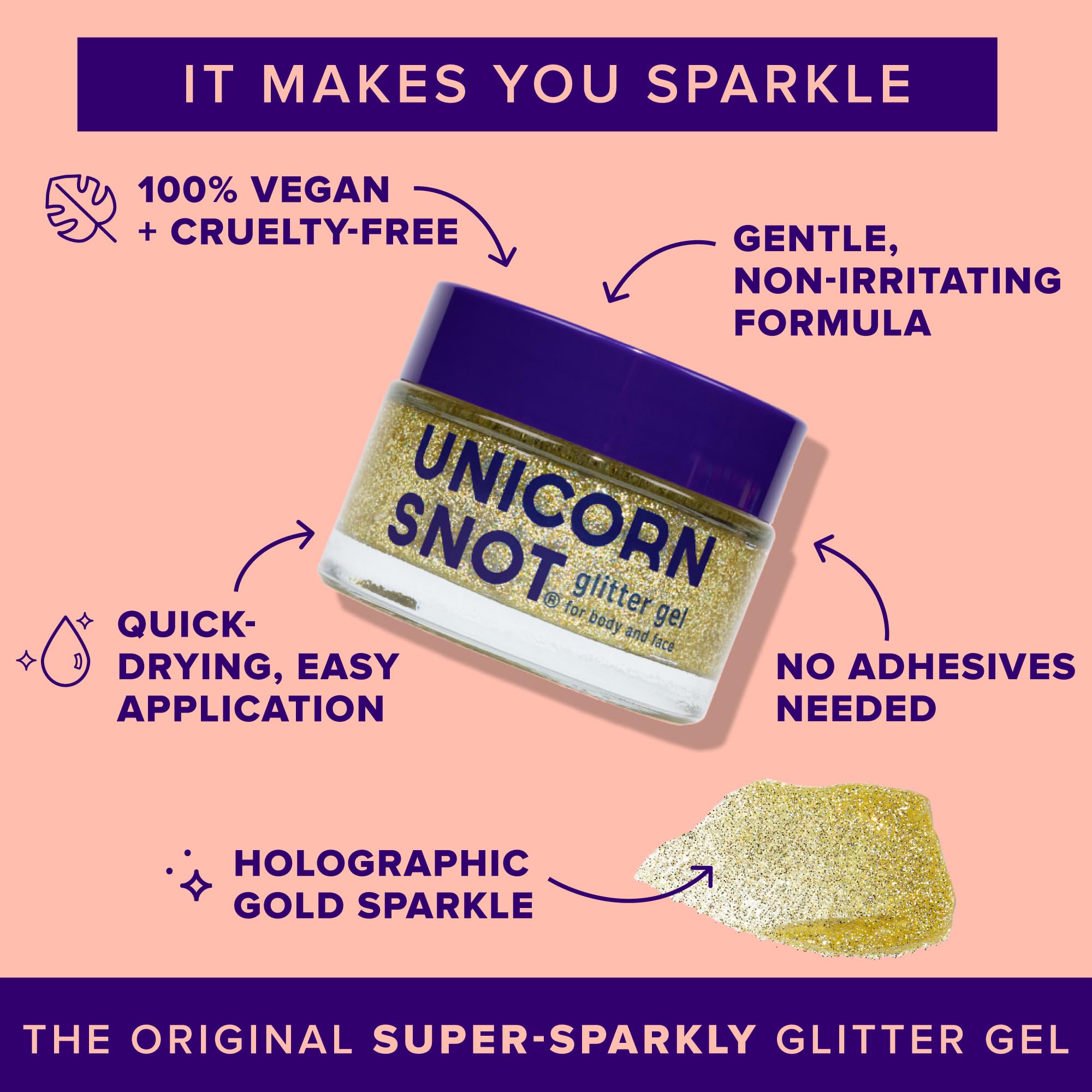 Unicorn Snot Glitter Gel holográfico dorado para los ojos, efecto deslumbrante.