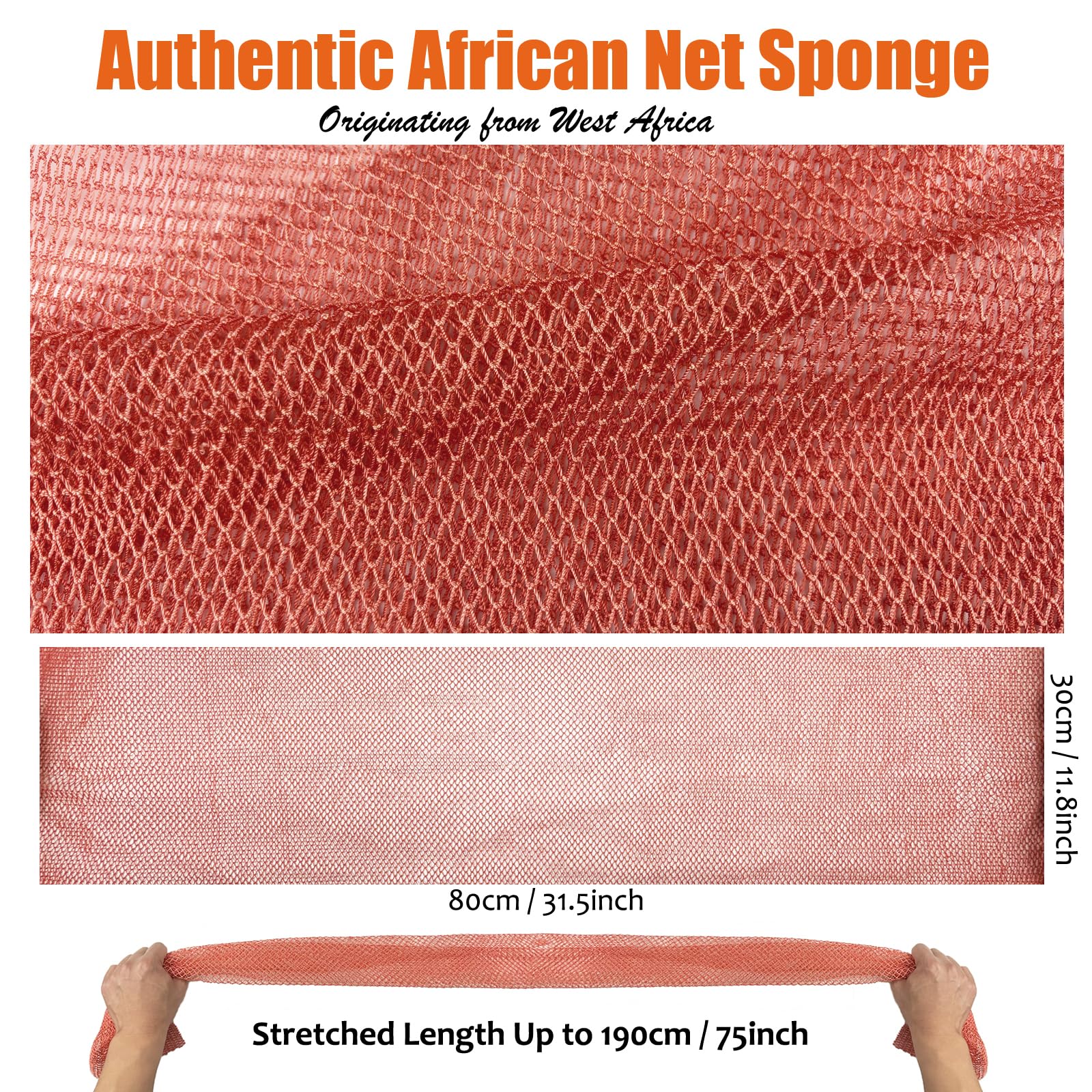 Esponja de red africana Unifab, vista trasera, rosa, textura exfoliante