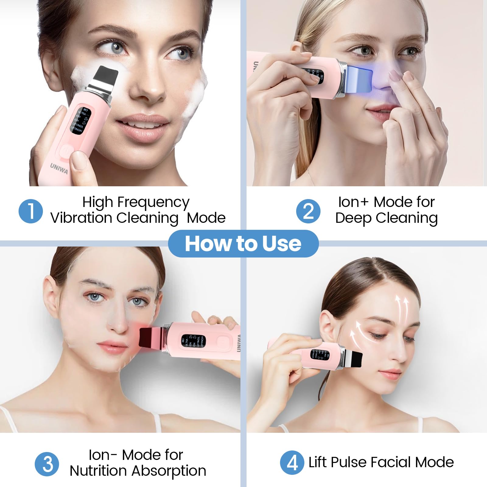 UNIWA Skin Scrubber carga USB y base de carga.