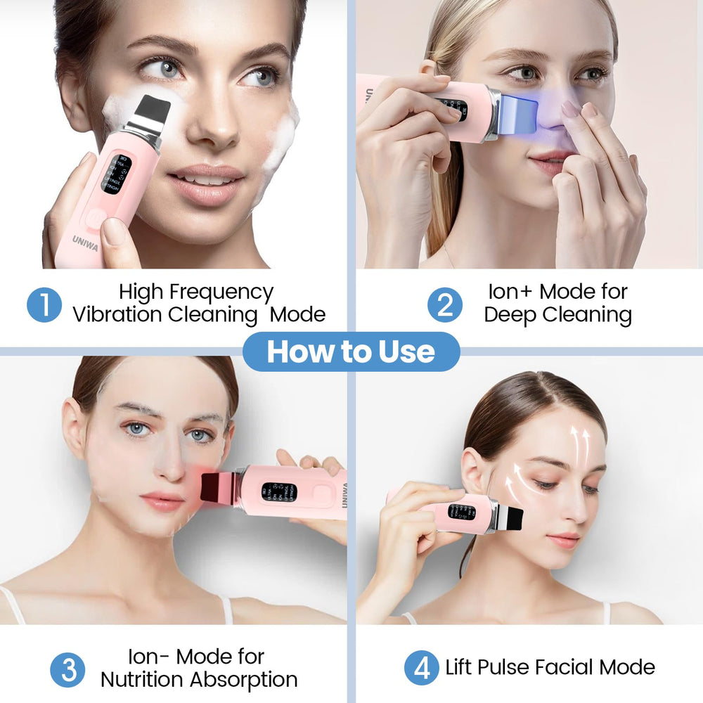 UNIWA Skin Scrubber carga USB y base de carga.