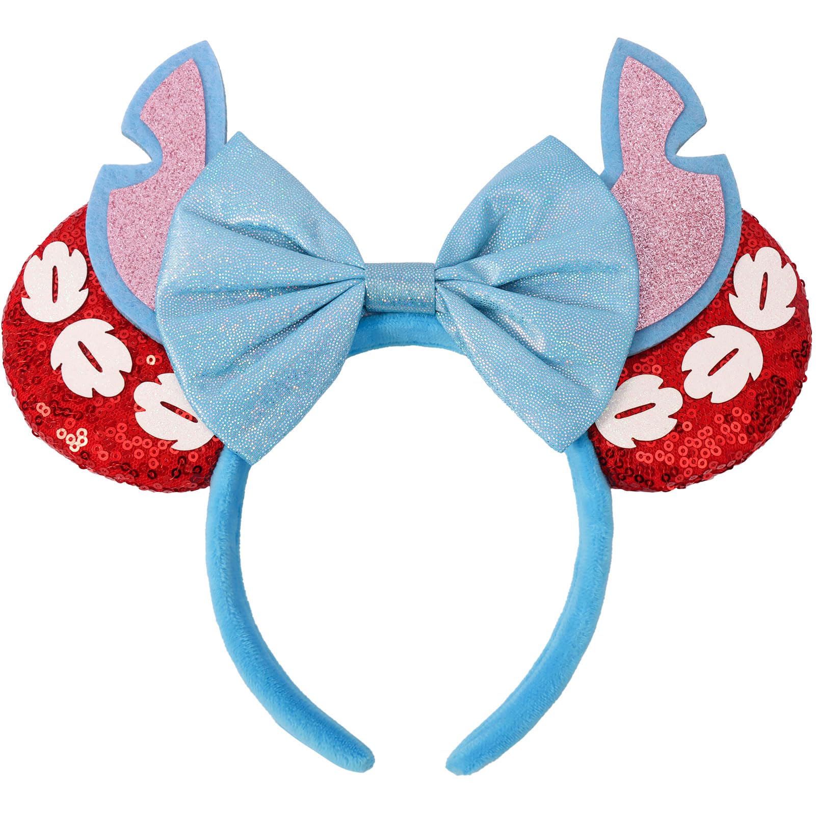 UNSPAZ diadema orejas ratón con lentejuelas rojas, ideal para disfraces