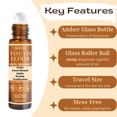 Untamed Organics Youth Elixir Roll-On mezcla de aceites naturales nutritivos.